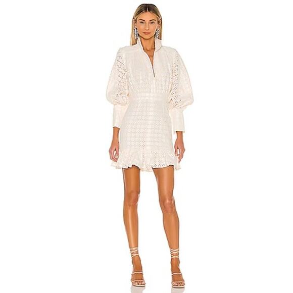Shona Joy Dresses & Skirts - Shona Joy Penelope White Balloon Sleeve Mini Dress Cotton Women’s 4